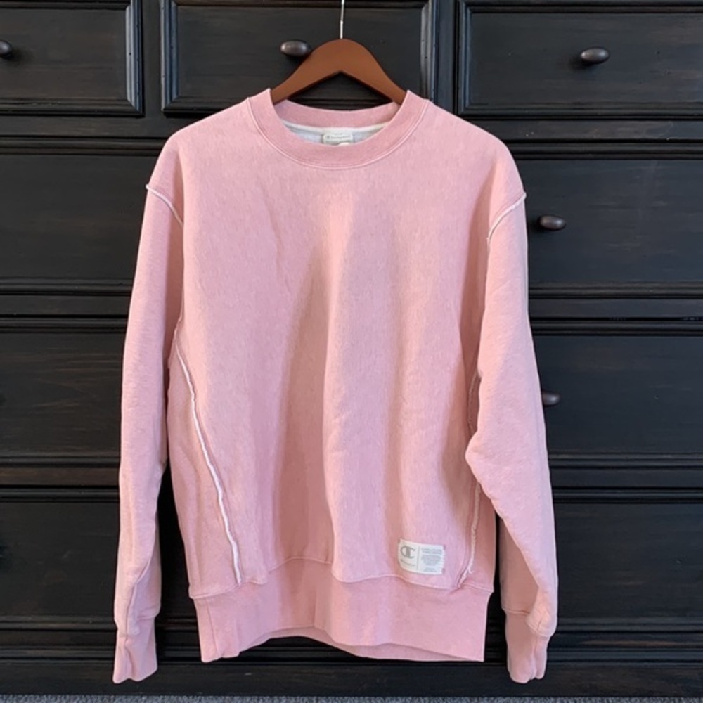 Champion Men’s Large Pink Thick Reverse Weave Crewneck Sweatshirt Cozy Warm